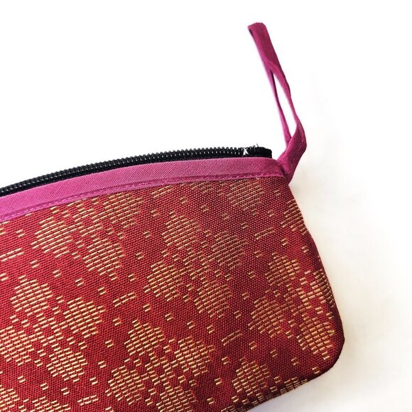 Red Songket Pouch Bag Purse Handmade Make Up Pouch bag or Pencil Pouch  - NEW - Picture 6 of 12